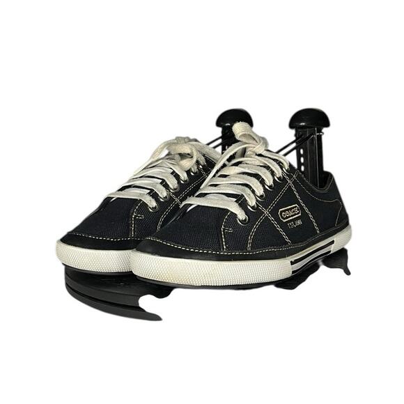 Womens Coach Elen Classic Canvas Lace Up Sneakers Size 6.5 Black White - Picture 2 of 6